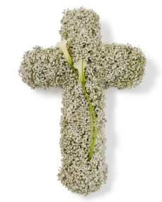 Funeral cross with gypsophila